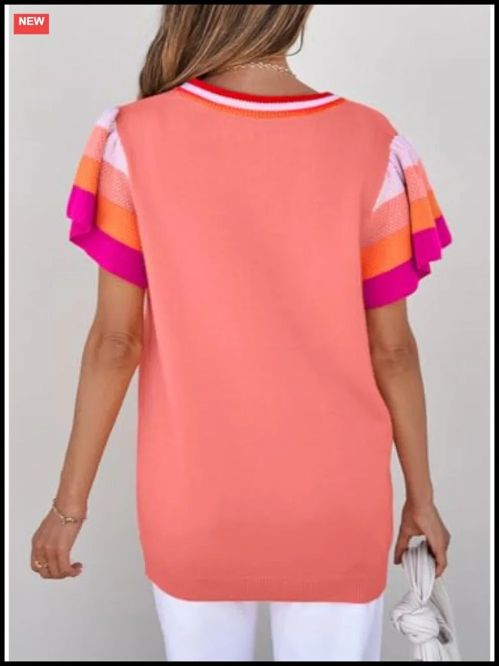 Women's Color Block Knit Pullover Sweater Short Sleeve Crewneck Lightweight